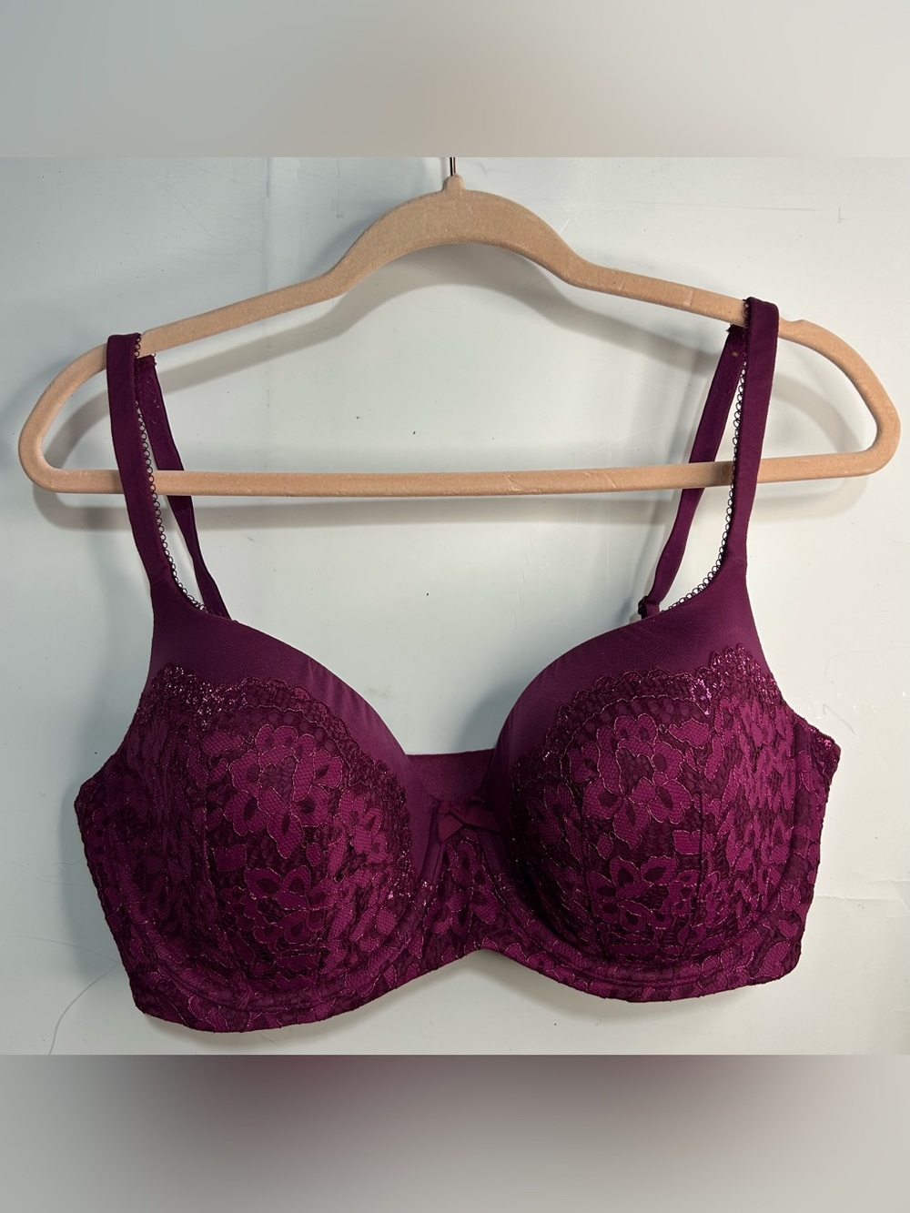 Victoria's Secret Burgundy Lace Lined Demi Double Bra 38DD